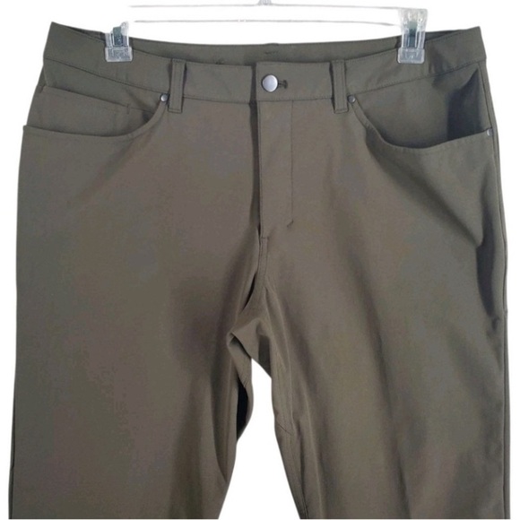 Lululemon Pants ABC Warpstreme Classic Men 36x33 Dark Olive Taper Stretch M5ADFS - Picture 10 of 16